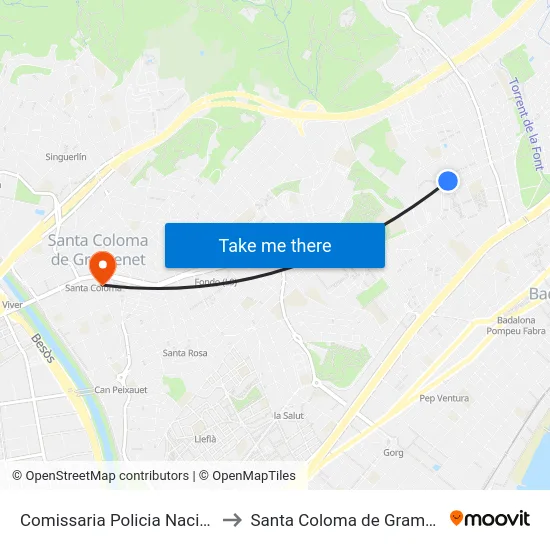 Comissaria Policia Nacional to Santa Coloma de Gramenet map