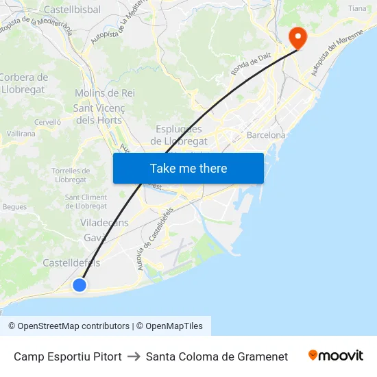Camp Esportiu Pitort to Santa Coloma de Gramenet map