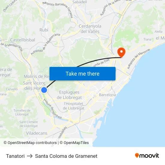 Tanatori to Santa Coloma de Gramenet map