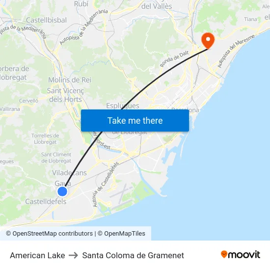 American Lake to Santa Coloma de Gramenet map