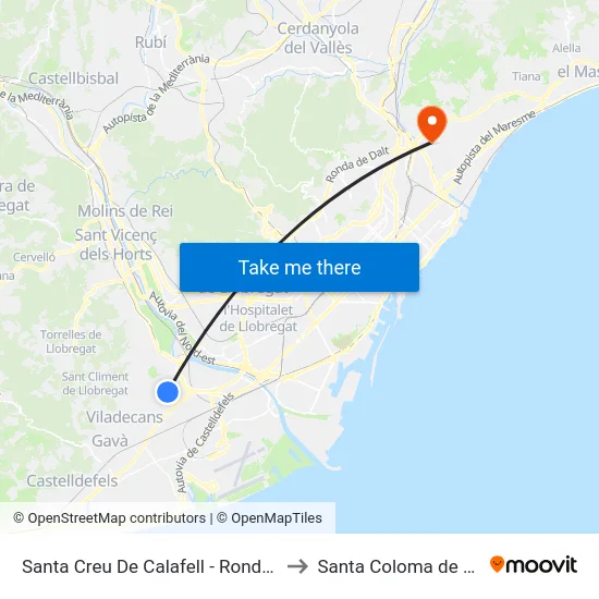 Santa Creu De Calafell - Ronda Sant Ramon to Santa Coloma de Gramenet map