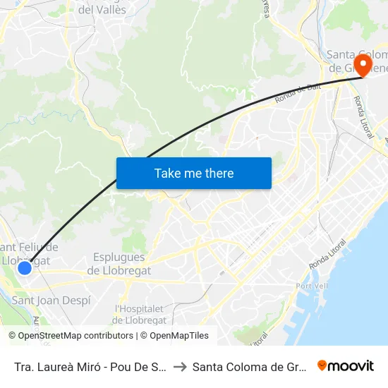 Tra. Laureà Miró - Pou De Sant Pere to Santa Coloma de Gramenet map