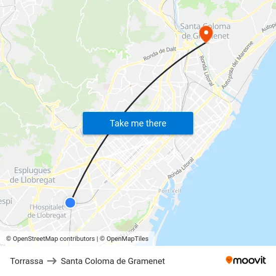 Torrassa to Santa Coloma de Gramenet map