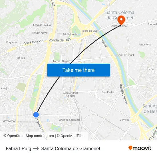 Fabra I Puig to Santa Coloma de Gramenet map