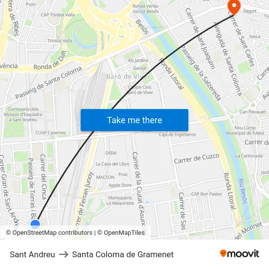 Sant Andreu to Santa Coloma de Gramenet map