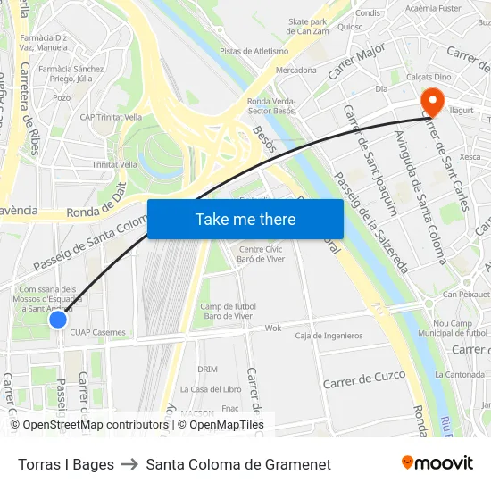 Torras I Bages to Santa Coloma de Gramenet map