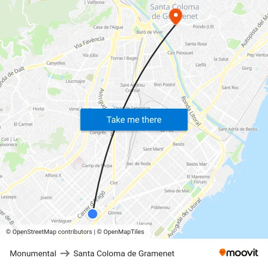 Monumental to Santa Coloma de Gramenet map