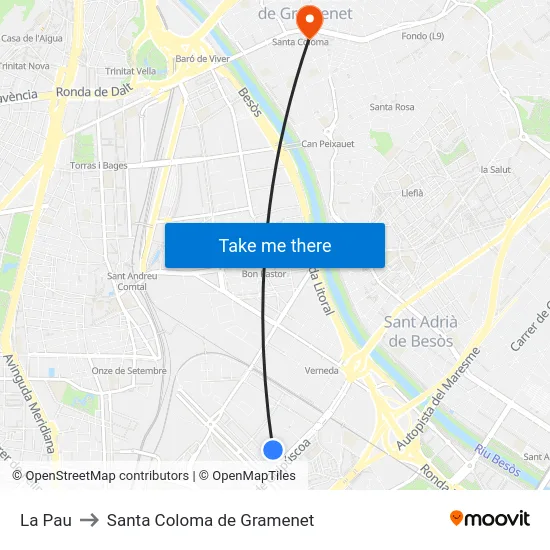 La Pau to Santa Coloma de Gramenet map
