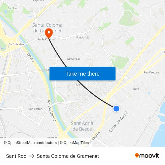 Sant Roc to Santa Coloma de Gramenet map