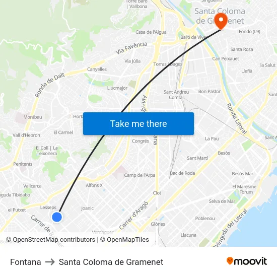 Fontana to Santa Coloma de Gramenet map