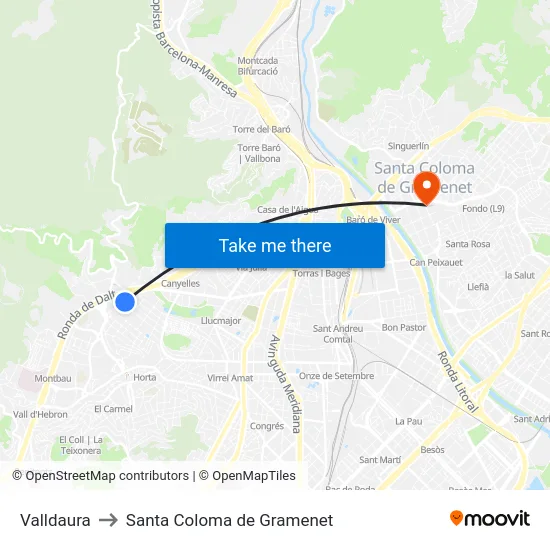 Valldaura to Santa Coloma de Gramenet map