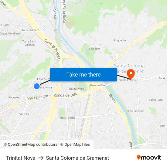 Trinitat Nova to Santa Coloma de Gramenet map