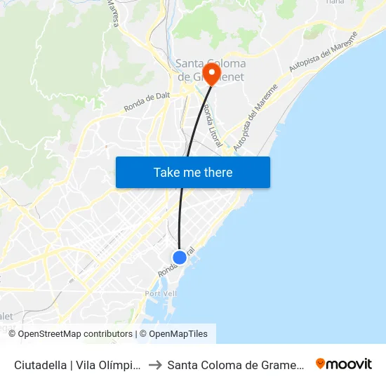 Ciutadella | Vila Olímpica to Santa Coloma de Gramenet map