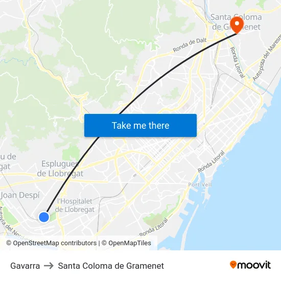 Gavarra to Santa Coloma de Gramenet map