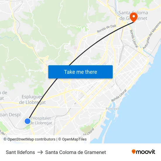 Sant Ildefons to Santa Coloma de Gramenet map