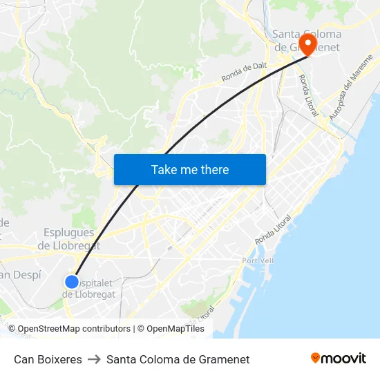 Can Boixeres to Santa Coloma de Gramenet map