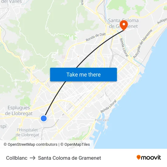 Collblanc to Santa Coloma de Gramenet map
