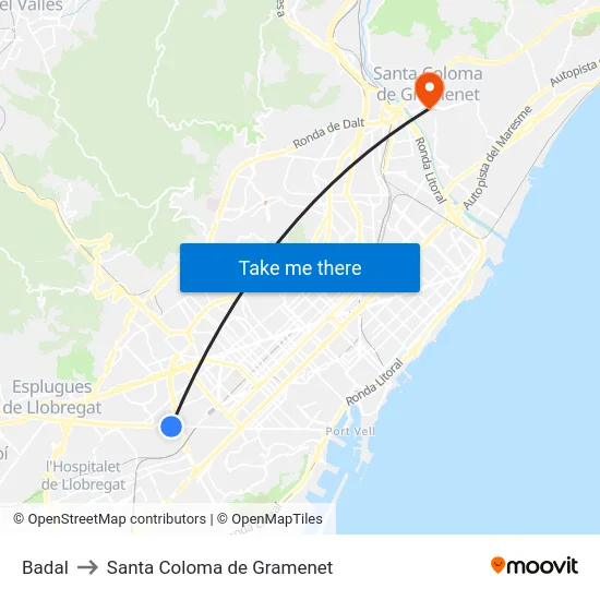Badal to Santa Coloma de Gramenet map