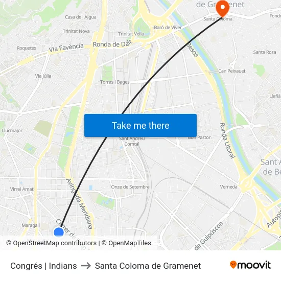 Congrés | Indians to Santa Coloma de Gramenet map