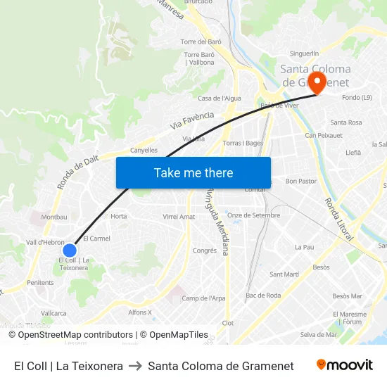 El Coll | La Teixonera to Santa Coloma de Gramenet map