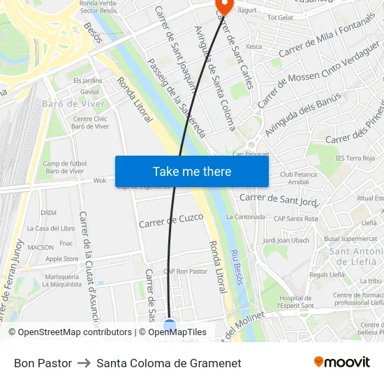 Bon Pastor to Santa Coloma de Gramenet map