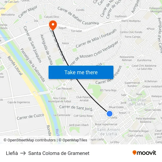 Llefià to Santa Coloma de Gramenet map