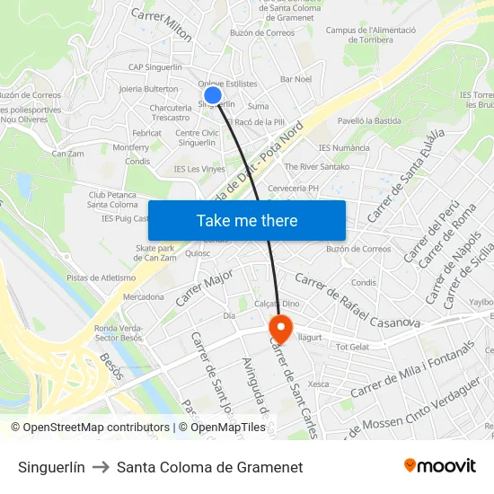 Singuerlín to Santa Coloma de Gramenet map