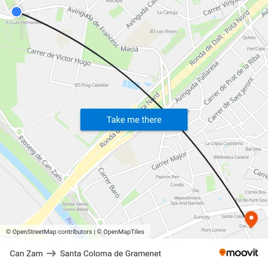 Can Zam to Santa Coloma de Gramenet map