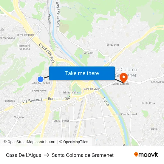 Casa De L'Aigua to Santa Coloma de Gramenet map