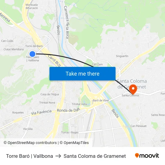 Torre Baró | Vallbona to Santa Coloma de Gramenet map