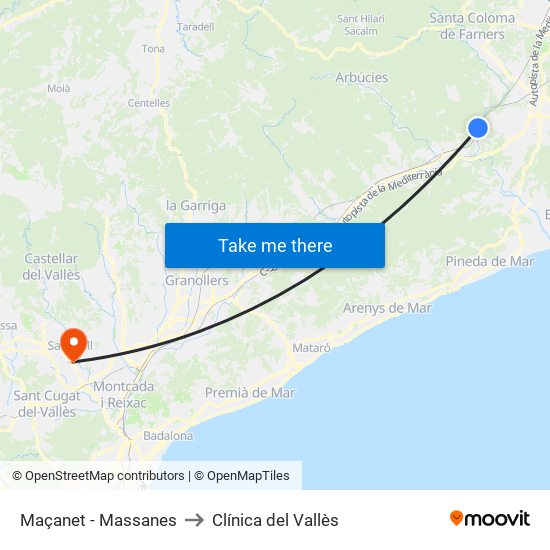Maçanet - Massanes to Clínica del Vallès map