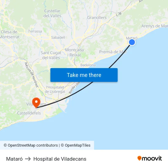 Mataró to Hospital de Viladecans map