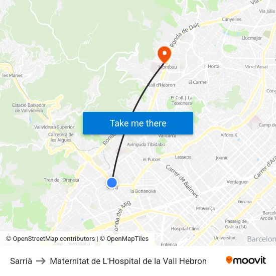 Sarrià to Maternitat de L'Hospital de la Vall Hebron map