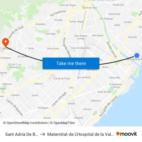 Sant Adrià De Besòs to Maternitat de L'Hospital de la Vall Hebron map