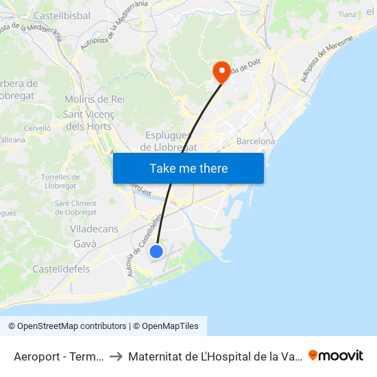 Aeroport - Terminal B to Maternitat de L'Hospital de la Vall Hebron map