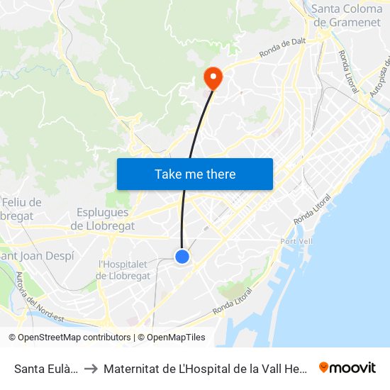 Santa Eulàlia to Maternitat de L'Hospital de la Vall Hebron map