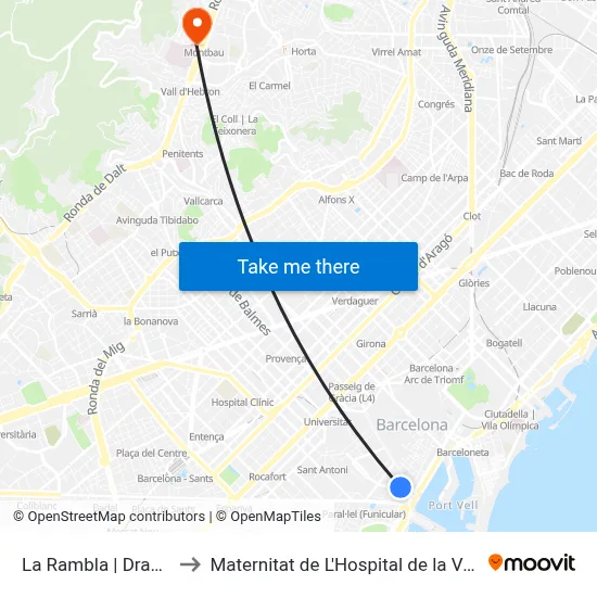 La Rambla | Drassanes to Maternitat de L'Hospital de la Vall Hebron map