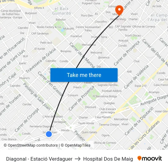 Diagonal - Estació Verdaguer to Hospital Dos De Maig map