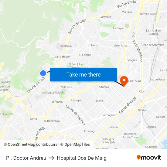 Pl. Doctor Andreu to Hospital Dos De Maig map