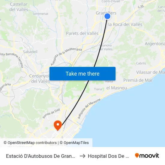 Estació D'Autobusos De Granollers to Hospital Dos De Maig map