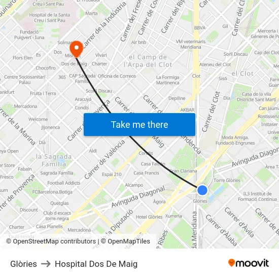 Glòries to Hospital Dos De Maig map