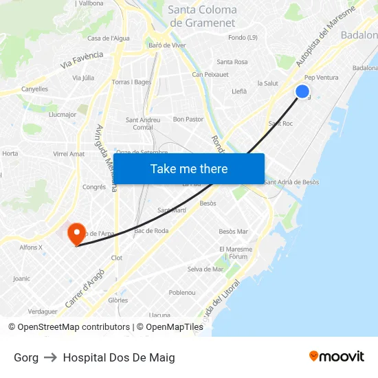 Gorg to Hospital Dos De Maig map