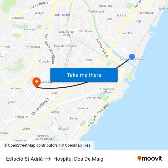 Estació St.Adrià to Hospital Dos De Maig map