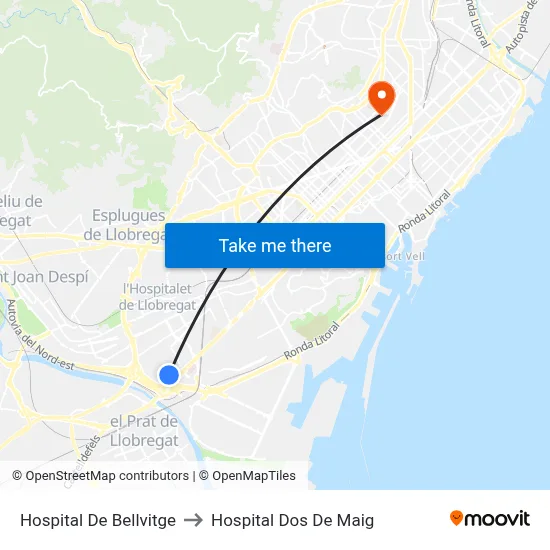 Hospital De Bellvitge to Hospital Dos De Maig map