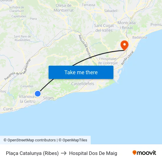 Plaça Catalunya (Ribes) to Hospital Dos De Maig map