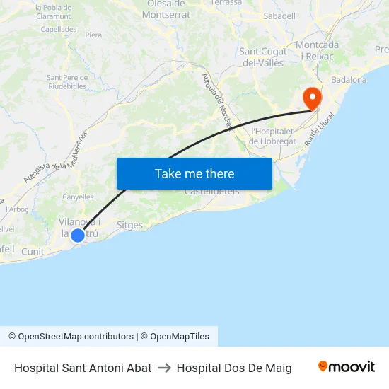 Hospital Sant Antoni Abat to Hospital Dos De Maig map