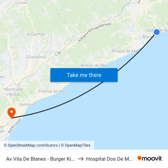 Av Vila De Blanes - Burger King to Hospital Dos De Maig map