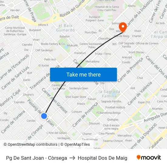 Pg De Sant Joan - Còrsega to Hospital Dos De Maig map