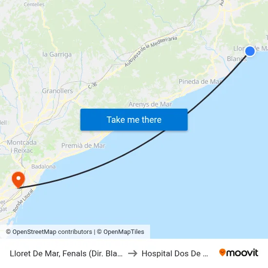 Lloret De Mar, Fenals (Dir. Blanes) to Hospital Dos De Maig map