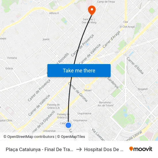 Plaça Catalunya - Final De Trajecte to Hospital Dos De Maig map